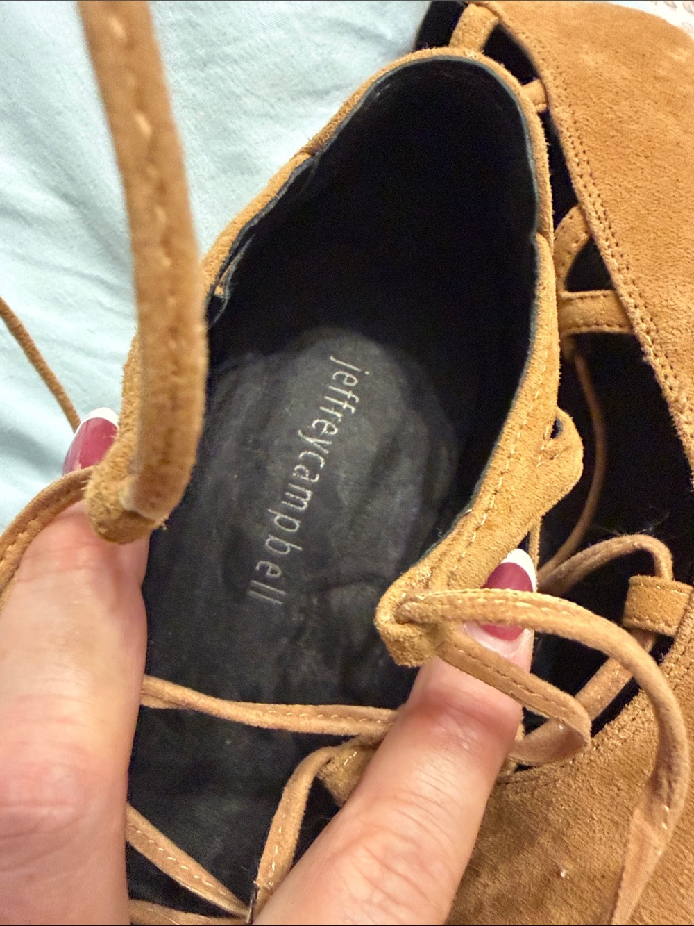 Jeffrey Campbell Tan Suede Lace-Up Pointed Toe Heels - Picture 3 of 5